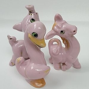 Vintage Trio Animal Figurines Pig Horse Duck Ceramic Japan
